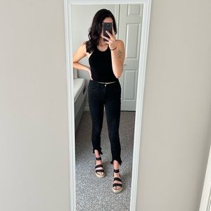 Frame Denim Black Frayed High Waisted Jeans